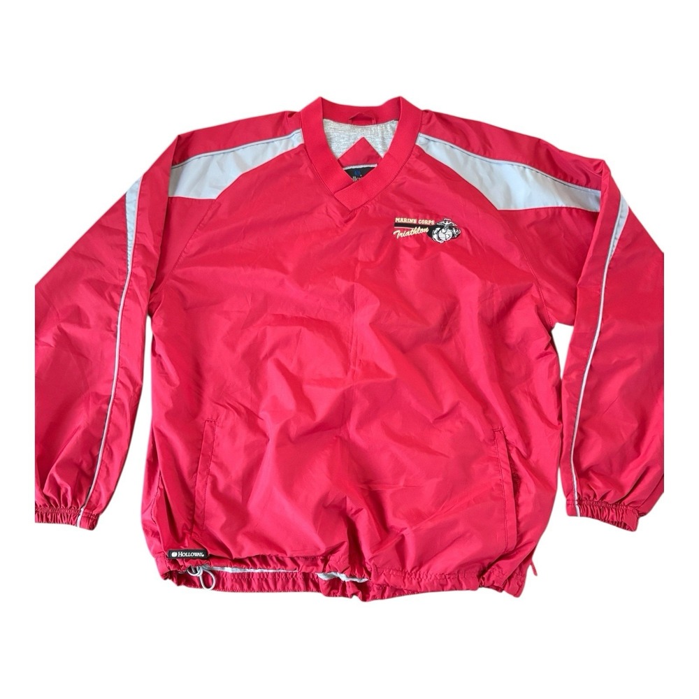 US Marine Corps Jacket Men's Large‎ Red & White Pullover TRIATHLON Embroidered